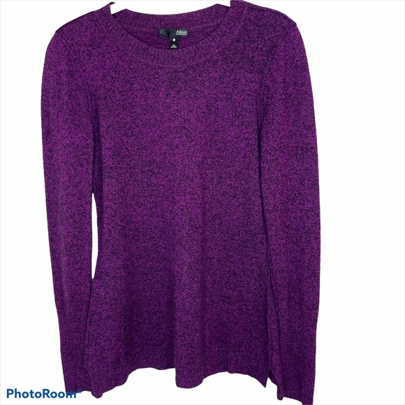 Aqua Sweaters - Aqua Cashmere Magenta Blue Heather Sweater M